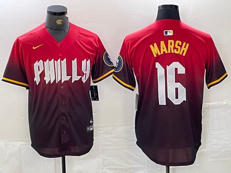 Men Philadelphia Phillies #16 Marsh Red City Edition Nike 2024 MLB Jersey style 1